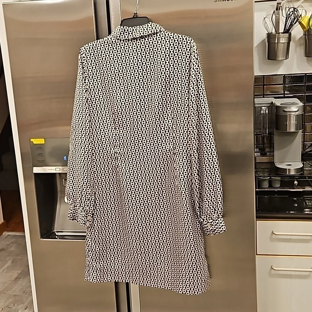 💕TORY BURCH💕 Long Sleeve Button Front Shirt Dress ~ 12 Geometric Chain Print